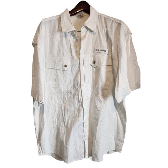 Reel Legends Other - Reel Legend Men White Collared Button Down Short Sleeve W/ Pocket Shirt Size XXL